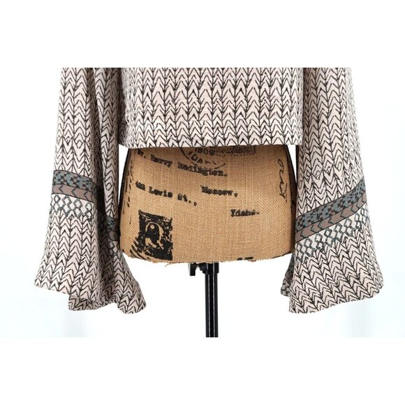 Free People Cropped Top Women Extra Small XS Bell Sleeve Ivory Black Boho - Picture 8 of 10